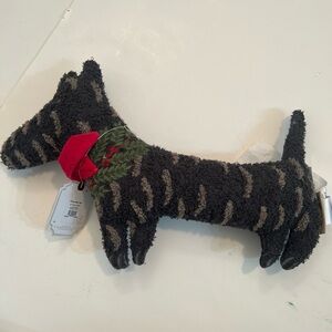 NWT Pottery Barn SCOTTIE DOG Pillow 18" Jolly Christmas Decor Red Bow Holly